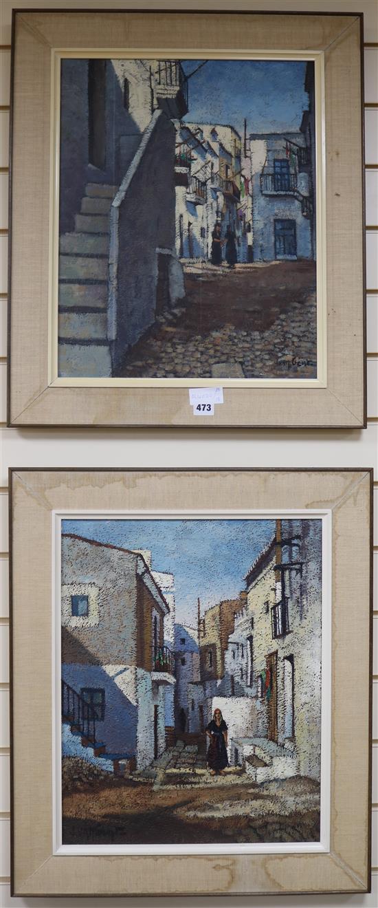 Juan Van Gent Spanish street scenes 19.5 x 15.5in.